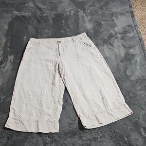 100% Linen Tan Cream Oatmeal Beige Wide Leg Crop Pants Size M